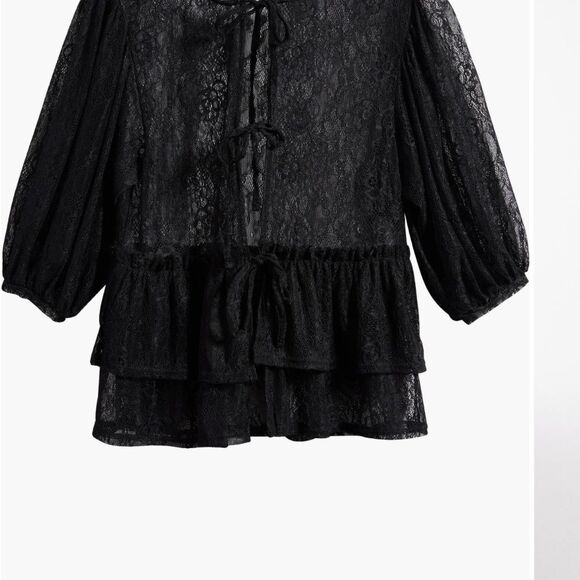 Lace sheer tie front cover/top - Picture 5 of 8